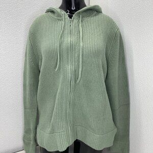 Pura Cashmere Women's Fisherman Hoodie Sweater – Size M – Sage Green Full Zip